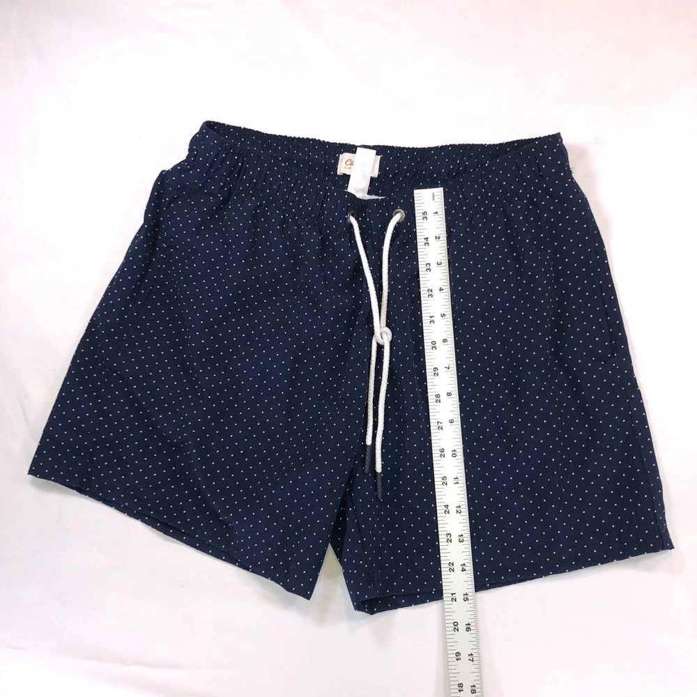 Cabana Lifestyle Mens Navy Polka Dot Swim Trunks M Drawstring Mesh Lined